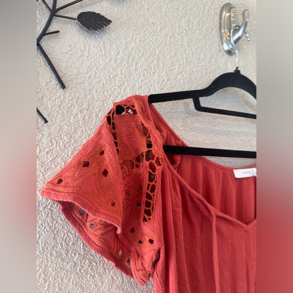 Lush Boutique Burnt Orange Bohemian Romper Crochet Lace Size Small - Picture 4 of 9